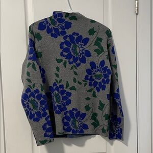 Women’s Gray Floral Crewneck Sweater with Blue & Green Print